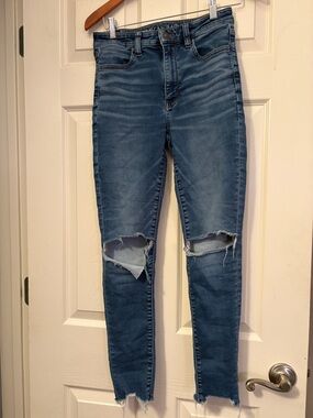 American Eagle Outfitters Blue Ripped High-Rise Skinny Jeans